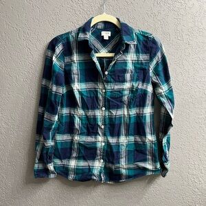 J. Crew Blue and Green Button Down Shirt
